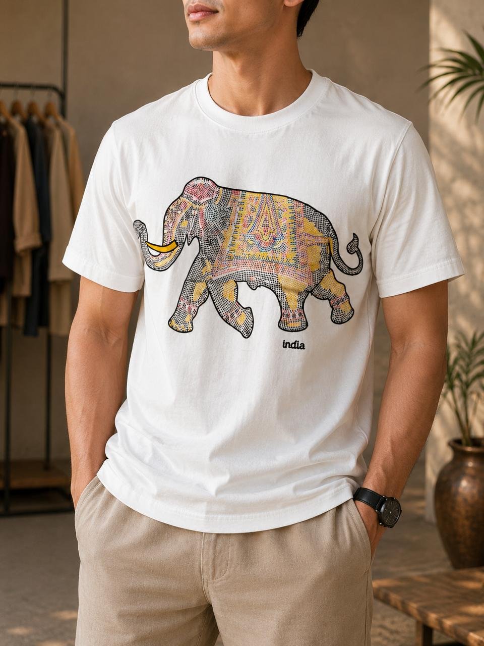 Unisex White Tee – 3D Elephant Edition