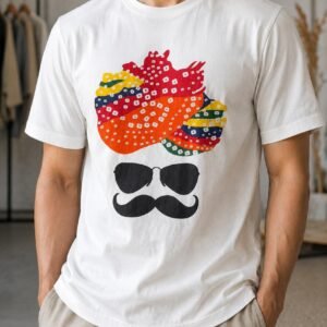 Unisex White Tee – Graphic Multicolor Bandhani Turban Edition