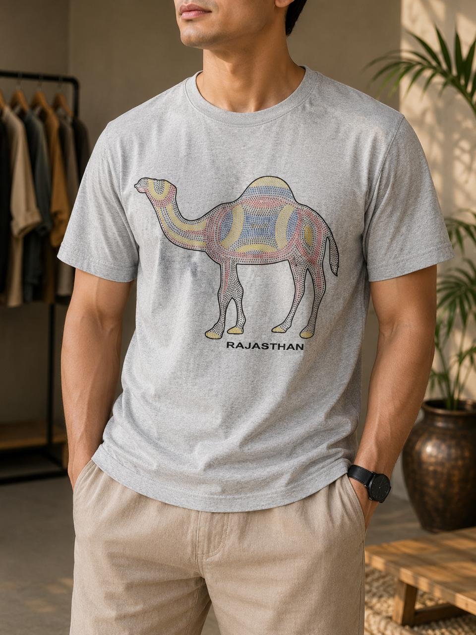 Unisex Grey Tee – 3D Camel Edition