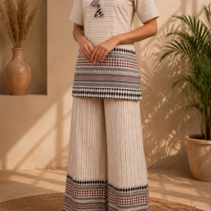 Royal Cream Beige Desert Stripe Print Cotton Co-ord Set