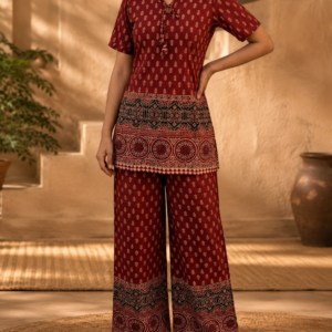 Royal Crimson Maroon Heritage Print Cotton Co-ord Set