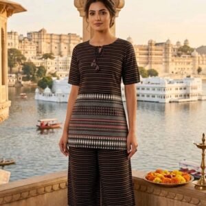 Royal Noir Black Heritage Print Cotton Kurta Palazzo Co-ord Set