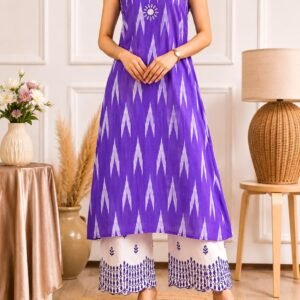 Royal Amethyst Purple Ikat A-Line Cotton Kurti Palazzo Co-ord Set