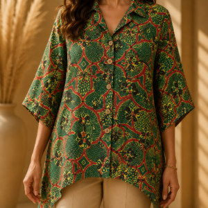 Premium Pure Cotton Ajrakh Printed Kaftan Top | Relaxed Fit | Resort Wear