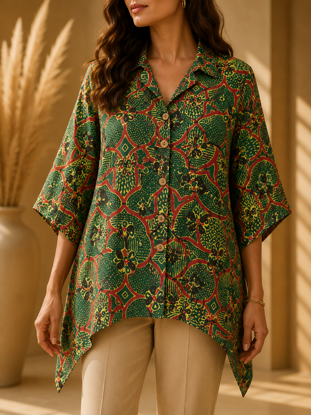 Premium Pure Cotton Ajrakh Printed Kaftan Top | Relaxed Fit | Resort Wear