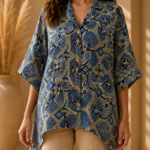 Premium Pure Cotton Ajrakh Printed Kaftan Top | Relaxed Fit | Resort Wear
