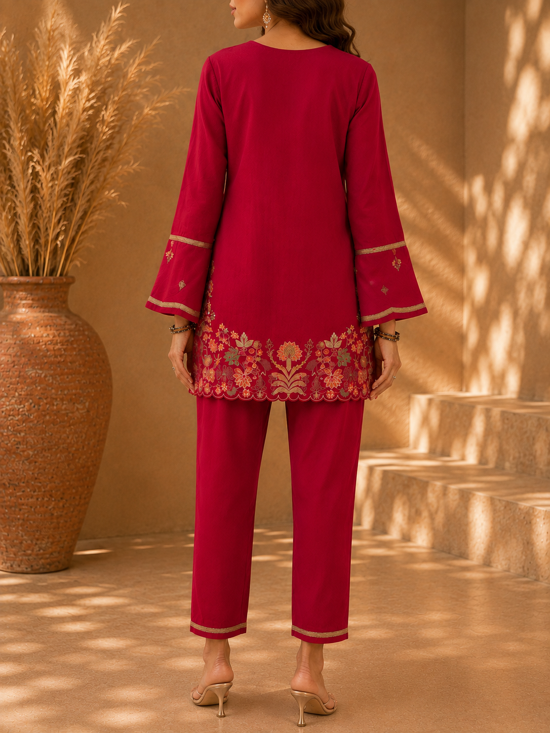 Premium Embroidered Red Co-Ord Set | Elegant Festive & Ethnic Wear - Image 2