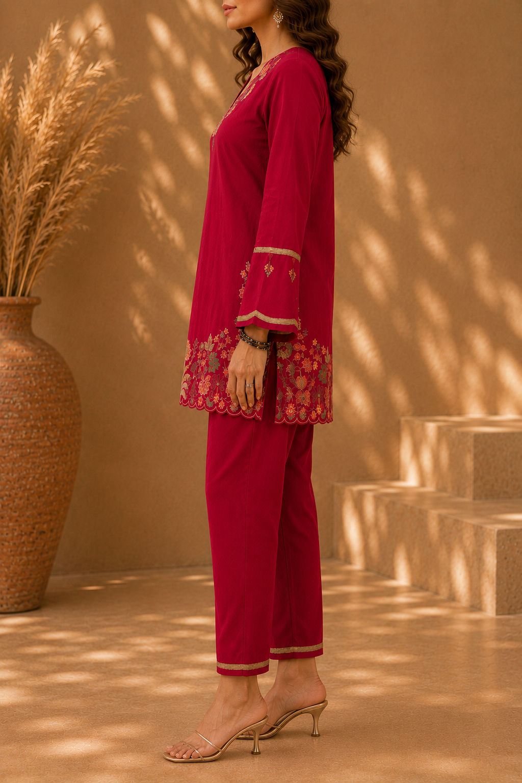 Premium Embroidered Red Co-Ord Set | Elegant Festive & Ethnic Wear - Image 3