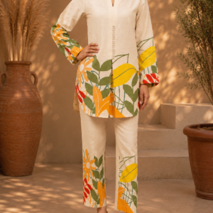 Premium Cotton Botanical Print Co-Ord Set | Elegant Casual & Resort Wear