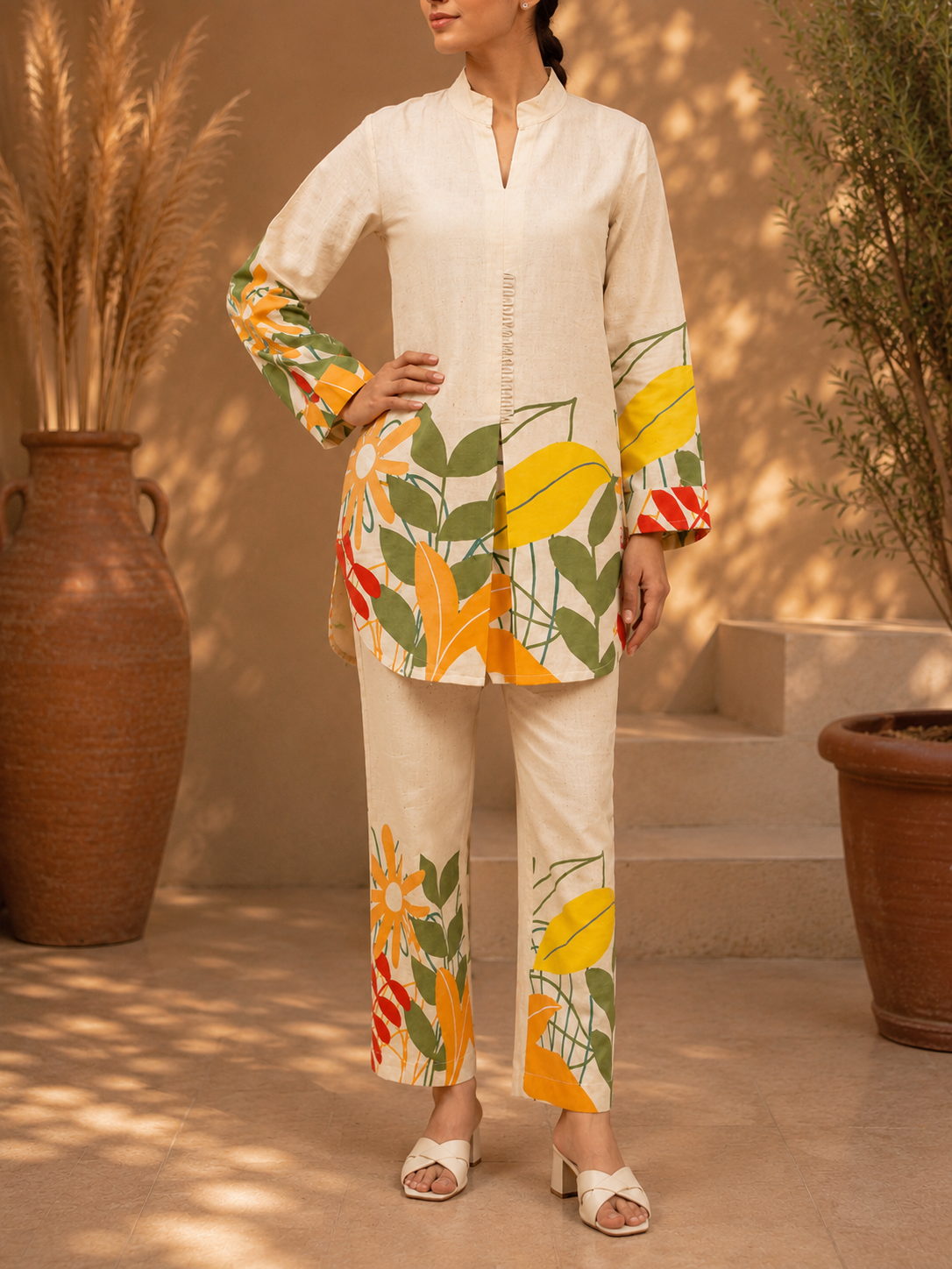 Premium Cotton Botanical Print Co-Ord Set | Elegant Casual & Resort Wear