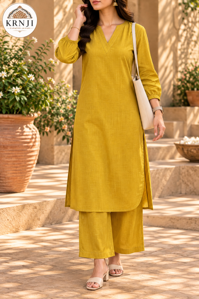 Premium Mustard Yellow Solid Kurta Palazzo Set