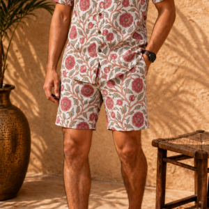 Premium Ivory Floral Printed Shirt and Shorts Co-Ord Set