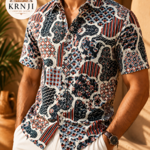 Premium Multicolour Abstract Sanganeri Printed Half Sleeve Shirt