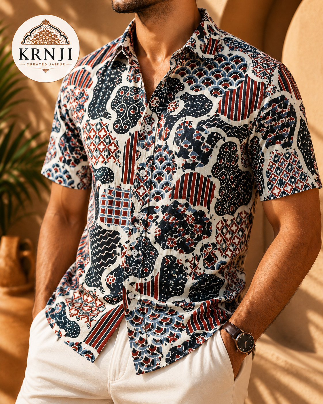 Premium Multicolour Abstract Sanganeri Printed Half Sleeve Shirt
