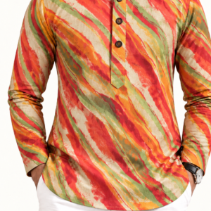 Premium Cotton Multicolour Brushstroke Printed Short Kurta | Full Sleeve Ethnic Kurta