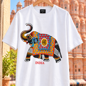 Premium White Unisex Graphic T-Shirt with Colourful Traditional Indian Elephant Design